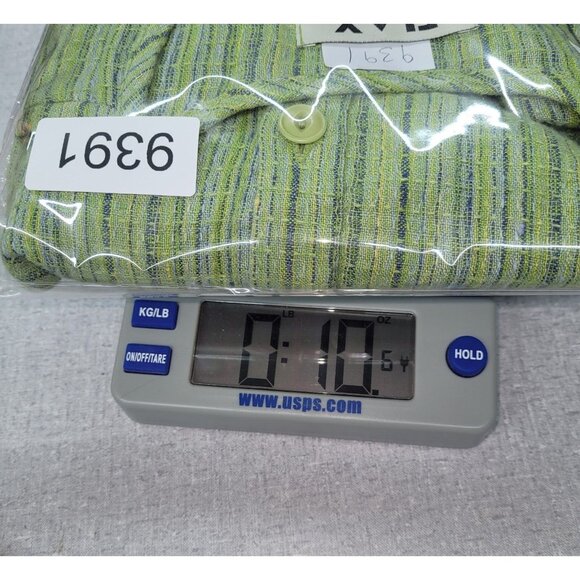 Flax Shirt Womens S Green Striped V-Neck Button Front Lagenlook Shacket Beach - Picture 11 of 11